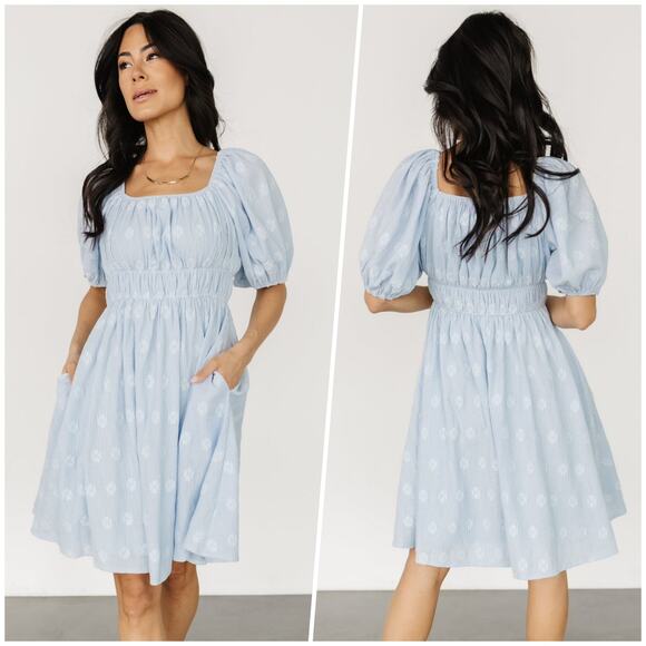 Baltic Born | Women | Lexington Blue Floral Crepe Babydoll Short Dress | 2XL - Picture 13 of 14